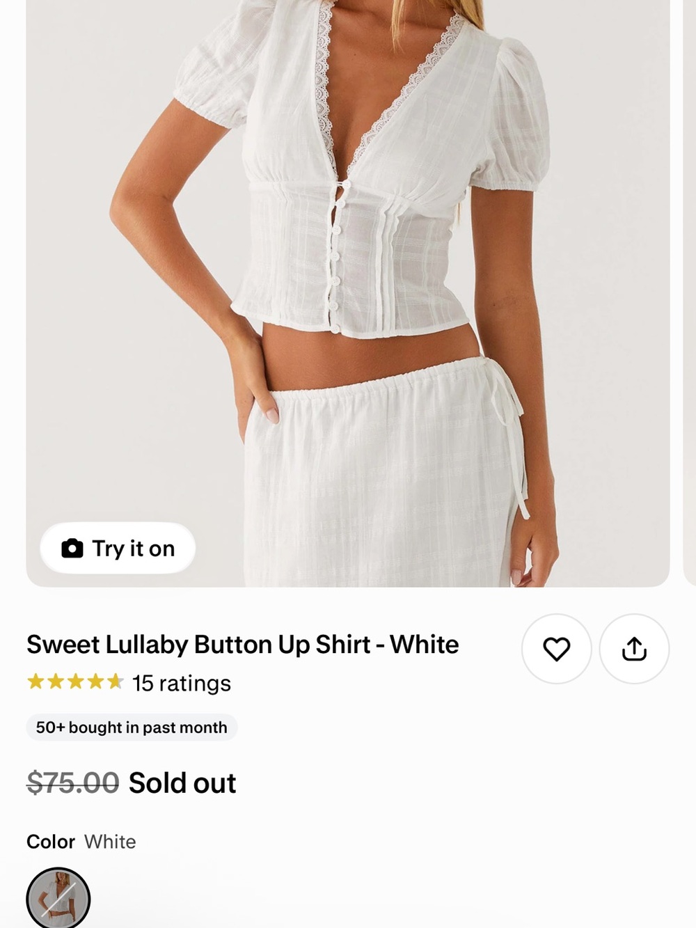 Peppermayo White Sheer Button Up Short Sleeved Blouse - Picture 8 of 9